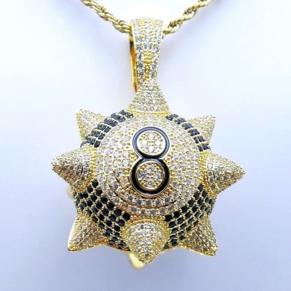 🚨14K Gold Finish Eight-Ball & 24" Rope Chain os